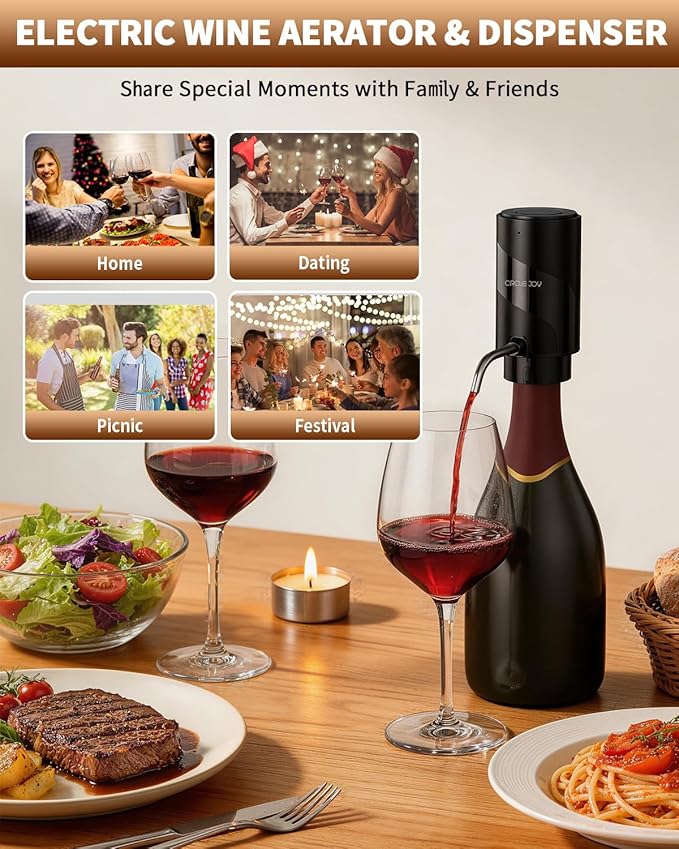 CIRCLE JOY Electric Wine Aerator Pourer, Rechargeable Automatic Wine Decanter and Wine Dispenser with Touch Button Control, Perfect Wine Gift for Home Party & Wine Lovers, Black