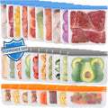 Lerine 28 Pack Dishwasher Safe Reusable Freezer Bags, Extra Thick Leakproof Reusable Food Storage Bags, BPA Free Kitchen Storage for Veggies Food Travel (Multicolor, 10 Gallon 10 Sandwich 8 Snack)