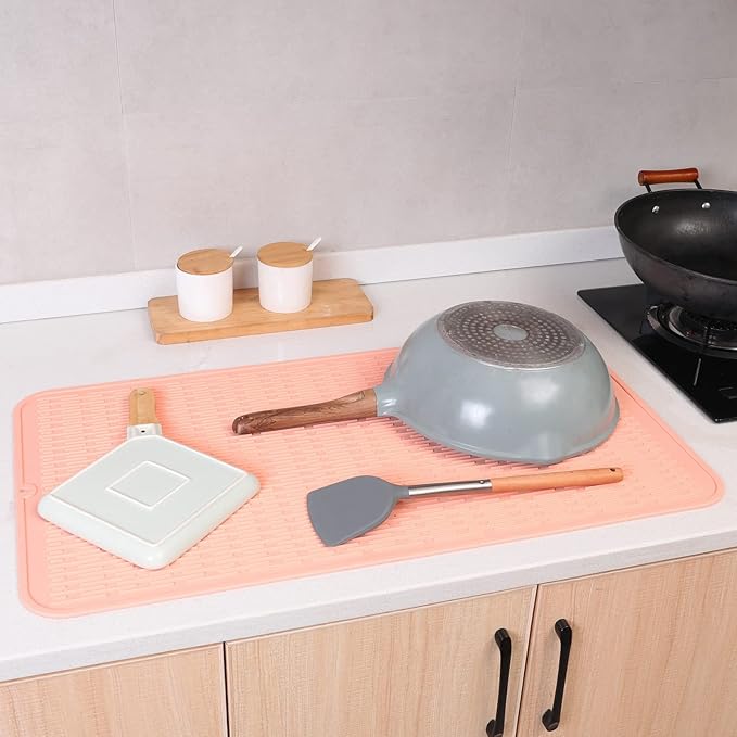 MicoYang Silicone Dish Drying Mat for Multiple Usage,Easy clean,Eco-friendly,Heat-resistant Silicone Mat for Kitchen Counter or Sink,Refrigerator or Drawer Liner Pink 4XL 32 inches x 18 inches