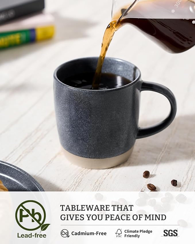 famiware Coffee Mugs Set of 8, Milkyway 13 oz Mug Set, Ceramic Cup Set with Handle for Coffee, Tea, Cocoa, Milk, Matte Dark Charcoal