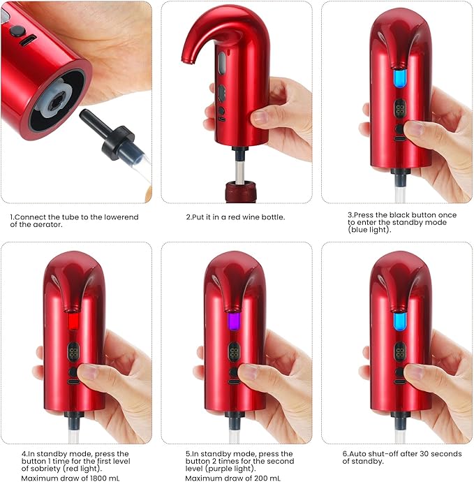 BLUBYEES 3-in-1 Electric Wine Aerator, Decanter & Dispenser Set – USB Rechargeable Automatic Wine Pourer, Ideal Gift for Wine Lovers