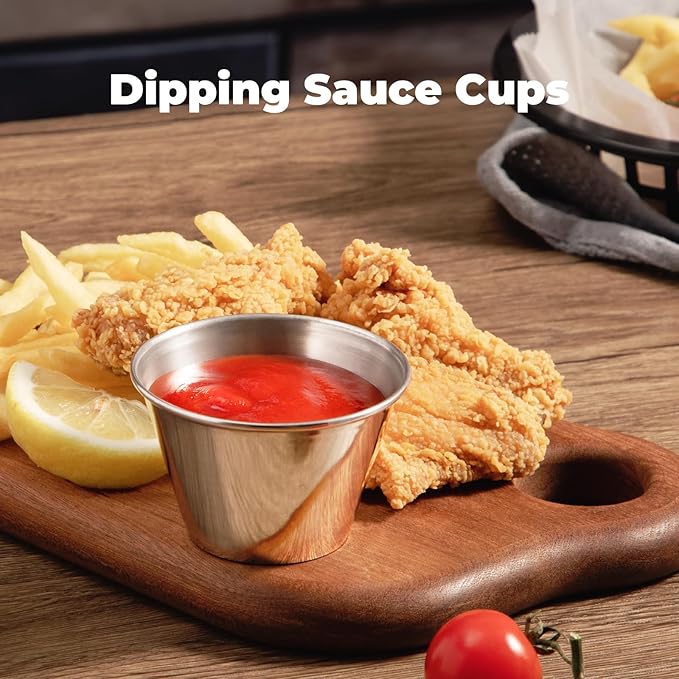 Fit Meal Prep [120 Pack 4 oz Stainless Steel Dipping Sauce Cups, Reusable Metal Ramekins, Commercial Grade Condiment Bowls, Individual Portion Cups, Small Round Au Jus Cup for Home, Restaurant