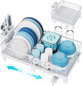 GSlife Expandable Dish Drying Rack for Kitchen Counter, Compact Space-Saving Dish Rack with Drainboard, Rustproof Dish Drainer for Small Kitchen, Apartment, RV, 12.2" W x 12"-20.5" L, White
