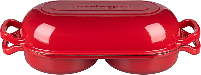 VORRINGARD Enameled Cast Iron Double Dutch Oven with Lid, Dual Round Loaf Pan, Bread pan for Homemade Sourdough Bread Baking, Red