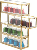 ELLDOO Coffee Pod Holder with 4 Drawers, Gold Glass Coffee Pod Organizer for K Cup Espresso, Clear Coffee Capsule Storage Holder for Coffee Bar Office Home Coffee Station Counter