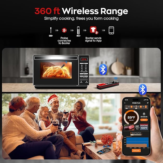 BSRCO Wireless Meat Thermometer, Digital Food Thermometer for Cooking and Grilling, 360 ft Bluetooth Smart Meat Thermometer, for Oven Safe, Kitchen, Smoker, Sous Vide, iOS & Android App Compatible