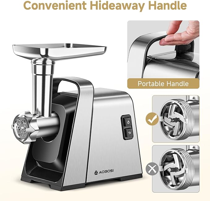 AAOBOSI Meat Grinder Electric, [3000W Max] Meat Grinder Heavy Duty with 2 Stainless Steel Blades & 3 Grinding Plates, Sausage Maker & Kibbe Kit for Home Kitchen Using