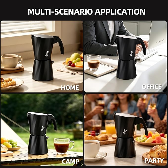 Bincoo Moka Pot 2 Cup，Espresso Maker Stove Top，Italian Coffee Maker，Mocha Pots，Stovetop Espresso Maker，Espresso Stove Top Coffee Maker，Mokapot Greca Coffee Maker Mocha Pot（Black