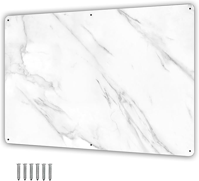 17.5inchX11.5inch Large Stainless Steel Plate for Magnets, 3M Adhesive Back, Mounting Screws, Ideal for Magnetic Shelf, Colorful Magnets as a Gift. Mount Anywhere! (Carrara Marble, 1 Pack)