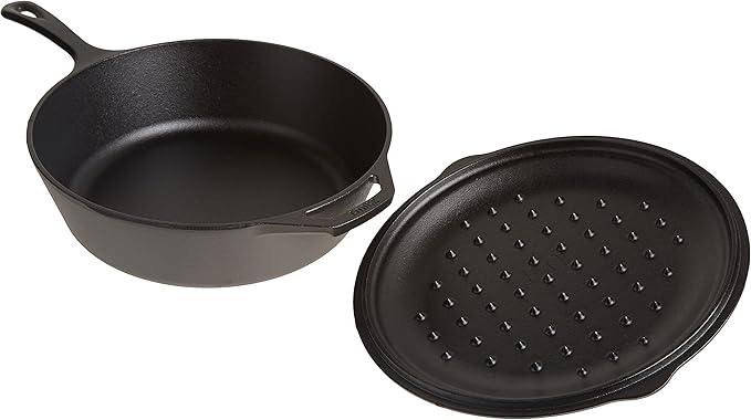 Lodge 5-Quart Pre-Seasoned Cast Iron Deep Skillet and Cover with Red Silicone Hot Handle Holder