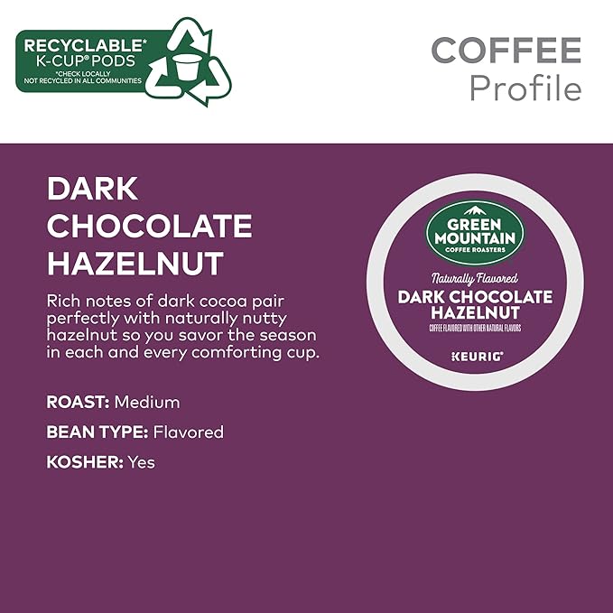 Green Mountain Coffee Roasters Dark Chocolate Hazelnut Coffee, Keurig Single Serve K-Cup Pods, 60 Count