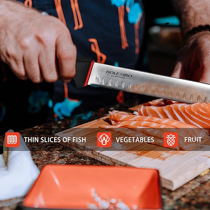 12 Inch Carving Slicing Knife, Sharp Premium Ham Slicer knife, Great for Slicing Roasts, Meats, Fruits and Vegetables (12" carving knife)
