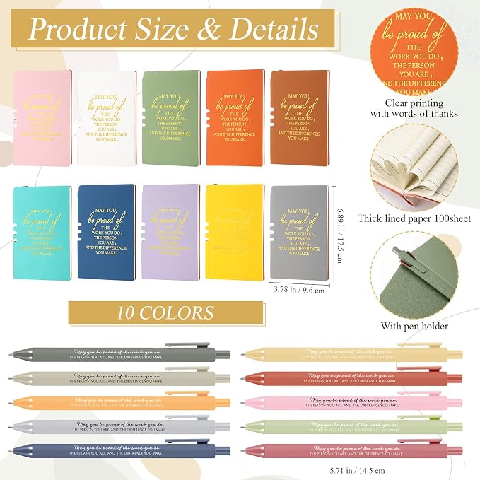 Didaey 10 Sets Employee Appreciation Gifts Set 13oz Pastel Inspirational Ceramic Coffee Mugs A6 Leather Notebooks Ballpoint Pens Bulk Thank You Gifts for Employees, Staff, Team Members