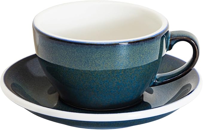 Loveramics Coffee Cup Ceramic, 8 oz Latte Art Cup with Saucer for Cappuccino, Tea, Espresso, Thick - walled stoneware Cappuccino mug Set for Cafe and Barista - Potters Colours (Night Sky, 8OZ)