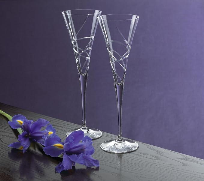 Lenox Champagne Flutes, Adorn Crystal 2-Piece Toasting Flute Set, Set Of 2, Heavy 3 x 10.5-inch, 7-Fl Oz Clear Crystal Glass, Stemware, Hand Wash Only, Wedding Decor, New Years Flute Glasses (2-Piece)