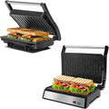 Aigostar Panini Press, Sandwich Maker Grill 1200W with Ceramic Non-stick Plates, Opens 180 Degrees for Any Size Food, Stainless Steel Surface & Removable Drip Tray, Silver