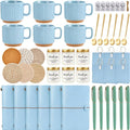 Baby Shower Prizes for Game Winners Baby Shower Games Prizes Ceramic Mugs with Metal Spoons Woven Coasters Notebooks Scented Candles Gift Bags Wedding Bridal Shower Favors for Guests (6, Blue)