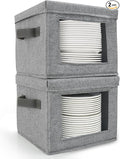 HOMELUX THEORY Plate Storage Box, 2pc 10"x8" Light Gray Hard Shell China Storage Containers, Kitchen Storage Bins With Lids, Heavy Duty Moving Box with Handles for Dishes, Dinner Plate & Dinnerware