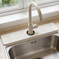 Hopegiver Stone Faucet Mat for Kitchen Sink - Fast Drying Diatomite Sink Protector Prevent Moisture, Super Water Absorbing Stone Tray for Kitchen & Bathroom Counter (White, 19.7"x3.9")