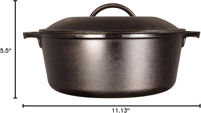 Lodge Cast Iron Dutch Oven 5 Quart - Loop Handle Cooking Vessel - Even Heat Retention - Oven-Safe, Versatile Pot - Handle Holders Included