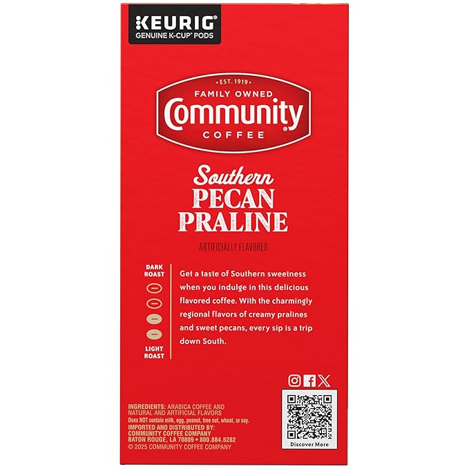 Community Coffee Southern Pecan Praline Flavored 96 Count Keurig K-Cup Coffee Pods, Medium Roast, 24 Count (Pack of 4)