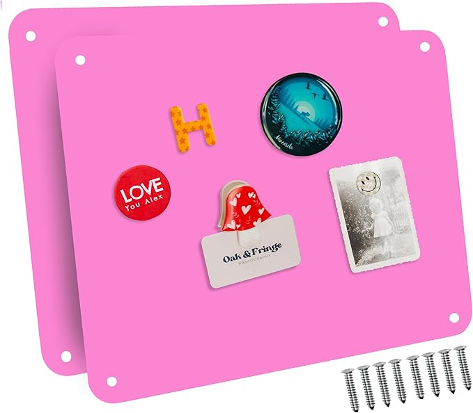 9 inches x 6.5 inches Stainless Steel Plate for Magnets, 3M Adhesive Back, Mounting Screws, Ideal for Magnetic Shelf, Spice Holders, Colorful Magnets as a Gift. Mount Anywhere! (Pink, 2 Pack)