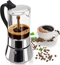 Clear Glass Moka Pot 4 Cup 220ml Stainless Steel Coffee Maker Uncoated Stovetop Espresso Coffeemaker Italian Classic Style Brewing Greca Cafe Mocha Machine for Cafeteras Camping Travel Home