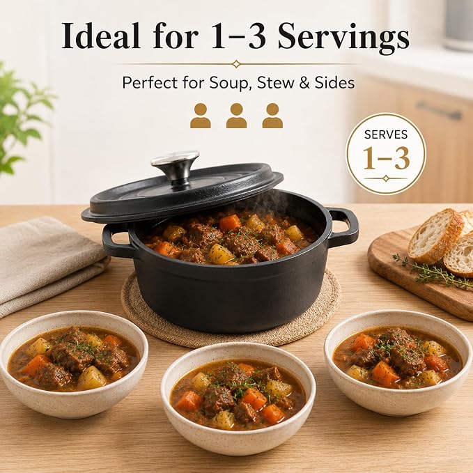 Enameled Cast Iron Dutch Oven with Lid, 3.3 QT Round Dutch Oven Pot, Matte Black Small Dutch Oven for Soup, Stew, Braising & Baking, Oven Safe to 500°F, Works on Induction, Gas & Electric