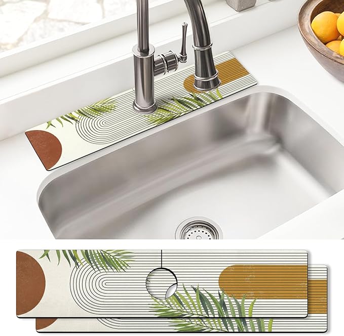 Sink Faucet Absorbing Mat, 2 Pack Drying Mat Around Faucet Sink Splash Guard Behind Faucet Sinkmat For Kitchen Bathroom Island Rv 24 * 5.5 Inch (60 * 14 cm)