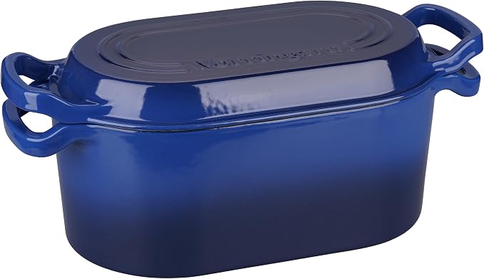 VORRINGARD Oval Dutch Oven Pot with Lid, Enamel Coating Cast Iron Bread Pans for Homemade Sourdough Bread Baking, Cooking, 4 Quart, Blue