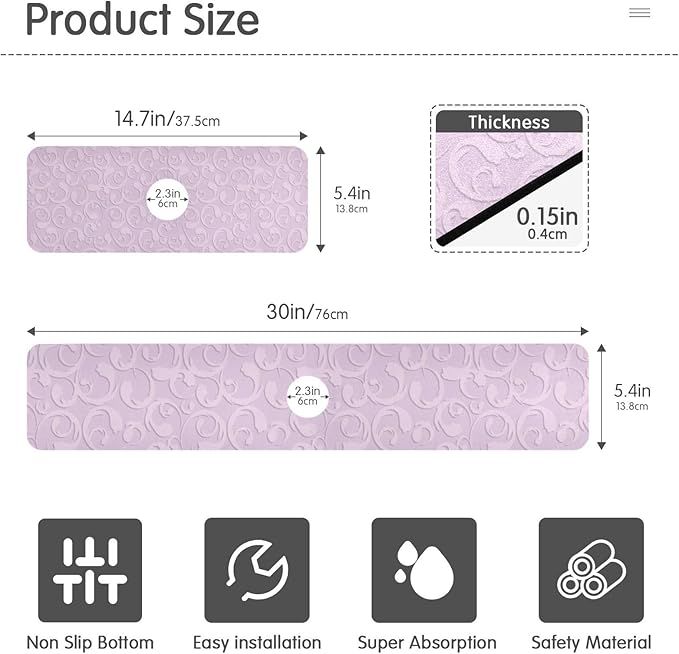 Kitchen Sink Splash Guard 1 PC 14.7 Inch Sink Faucet Mat Splash Guard for Bathroom Countertop Water Absorbent Foldable Cuttable Soft Washable Floral Vintage Purple