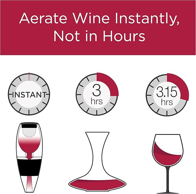 Vinturi Wine Aerator Pourer and Decanter for Red Wines Patented Design Perfectly Aerates Wines By The Glass or Bottle With Distinctive Sound, Includes No-Drip Base & Sediment Screen, Black