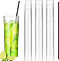 Plastic Highball Glasses with Straws(set of 30), 9 oz Shatterproof Drinking Cups, Tall Whiskey Collins Glass with Straw, Smoothie Tumbler Mojito Cocktail Cup for Wedding Spring Summer Party