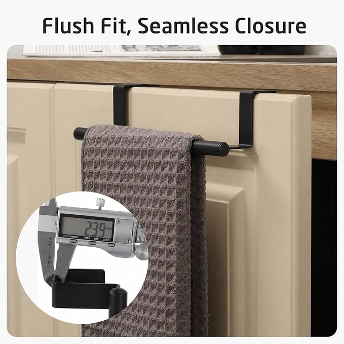 KES Over The Cabinet Door Towel Bar with Hooks, Kitchen Towel Holder with Hooks for Hanging Utensils, Over The Cabinet Door Organizer with Hook 2 Pack, Matte Black, Metal, KUR527-BK-P2