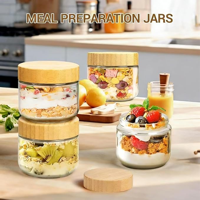 Glass Jars - Glass Canister - 10oz Airtight Wide Mouth Yogurt Containers with Lids,for Meal Prep, Snack, Yogurt, Oatmeal, Sugar