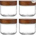 Danmu 8 oz Overnight Oats Containers with Lids,Glass Jars with Lids 4 Pack | Wooden Lid,Meal Prep,Yogurt,Leftovers,Leak-proof,Dishwasher Safe(remove lids),Fridge Safe,Portable,Stackable