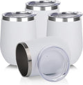 DOMICARE Stainless Steel Wine Tumbler Bulk with Lid, Personalized White Insulated Tumblers Set, 12oz Travel Coffee Cups Pack of 4