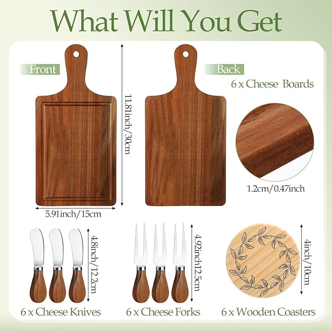 Honeydak 49 Pcs Baby Shower Prizes for Game Players 6 Set Cheese Board Fork Knives Coaster Towel Artificial Potted Plant Thanks Card Gift Bag for Baby Bridal Shower Wedding Favors (Acacia Wood)