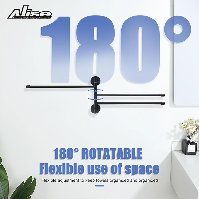Alise Swivel Towel Rack,Folding 3 Arms Hand Towel Bars Towel Hanger for Bathroom,Wall Mount Drying Racks for Laundry,SUS304 Stainless Steel Swing Out Towel Holder Storage Space Saving,Matte Black