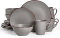 Famiware Venus 16-Piece Stoneware Dinnerware Sets with Mugs, Plates, Bowls, Service for 4, Matte Dark Gray - Modern Ceramic Chip‑Resistant Dishes for Everyday & Formal Use, Microwave & Dishwasher Safe
