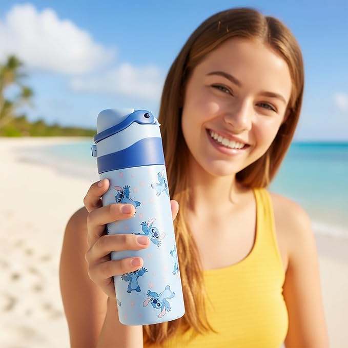 Lilo & Stitch All-Over Stitch Print Blue 24 Oz Stainless Steel Water Bottle