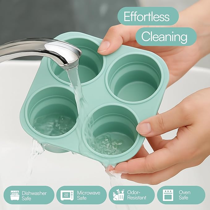 Silicone Freezer Tray with Lid - Stackable 2 oz Large Ice Cube Molds for Homemade Purees, Egg Bites, Broth Food Storage - Dishwasher Safe - MOODY BLUE