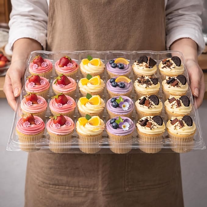 WIKDAY (24 Count x 15 Sets Plastic Cupcake Containers with Liners, Clear Cupcake Holder with Lids, Disposable Cupcake Carrier for Bakery, Cupcake Storage Box for Parties, Bake Sale Packaging