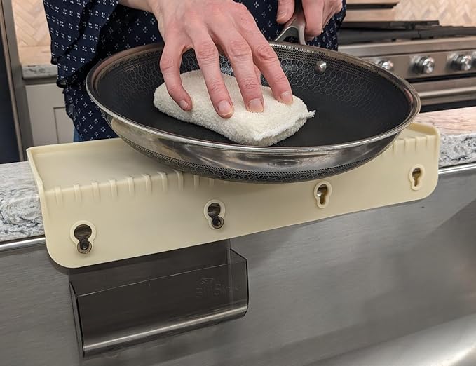 SiliProducts SiliSink Silicone Sink Edge Guard for Kitchen Sink - Fits 3.75” - 4” Wide - The Original Silicone Edge Protector with Sponge Caddy - Splash Guard, 14” Beige