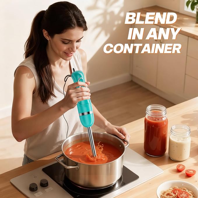 Turelar Immersion Blender Handheld, Corded Electric Blenders Portable Stick Mixer with 2 Mixing Speed and Stainless Steel Blades Emulsifier for Effortless Blending Soup, Smoothies, Puree or Baby Food
