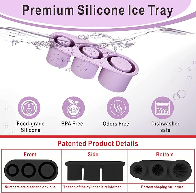 1pc Tumbler Ice Tray for Stanley/Yeti/Simple Modern etc. 40oz Tumblers, Silicone Ice Cube Tray for Tumblers with Bin and Lid, Purple