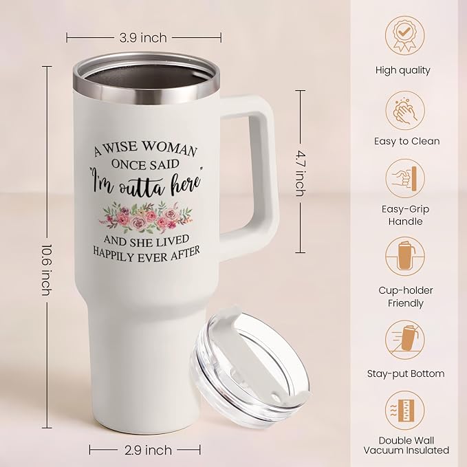SANDJEST Retirement Tumbler 40oz Stainless Steel with Handle and Straw - Happy Retirement Gift for Coworkers & Colleagues