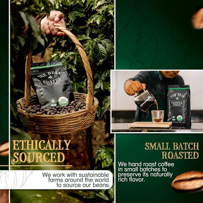 The Bean Organic Coffee Company Christmas Roast, Dark Roast, Ground Coffee, 5-Pound Bag, Café molido tostado orgánico
