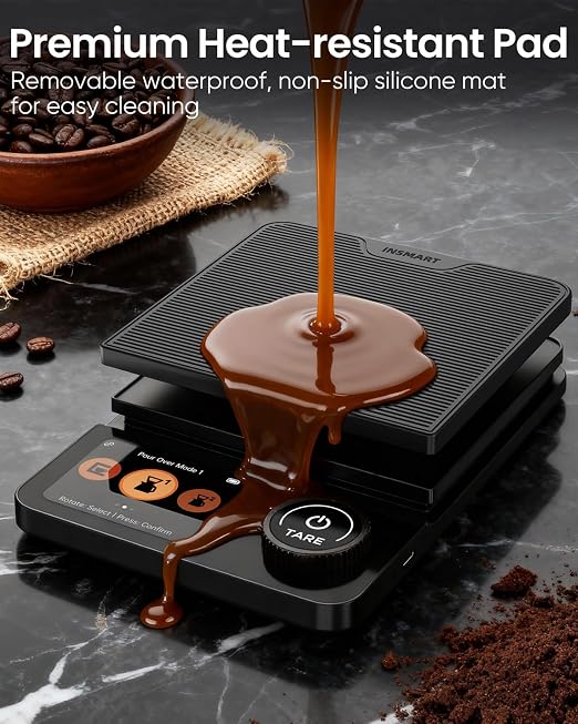 INSMART Coffee Scale with Timer, Rechargeable Digital Coffee Scale with App Sync 5kg/0.1g High Precision, Coffee Bean Weighing, Barista Brewing, Adjustable Ratios & Flow Rate Display, for Pour-Over