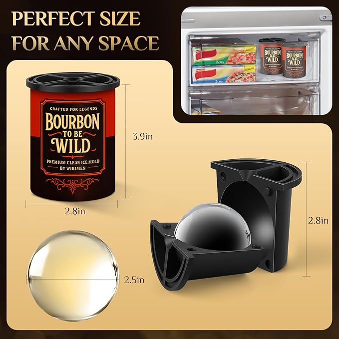 Clear Ice Cube Maker - 2.5" Ball - Stainless Steel Clear Ice Maker - Compact Design - for Whiskey, Cocktails, Bourbon - 2 PACK